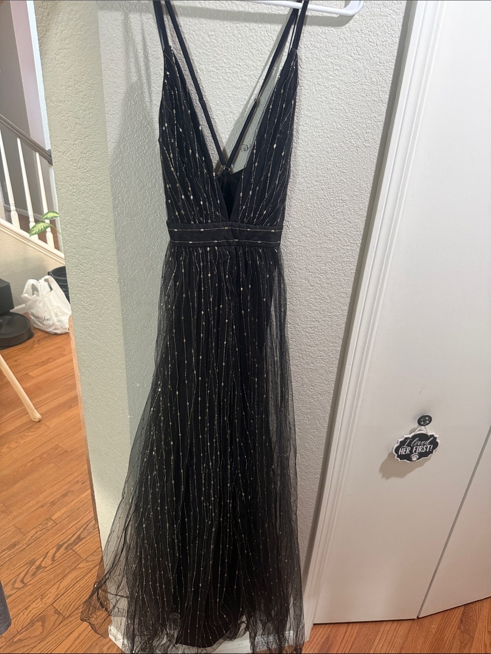 Luxxel Black and Gold Tulle Maxi Dress